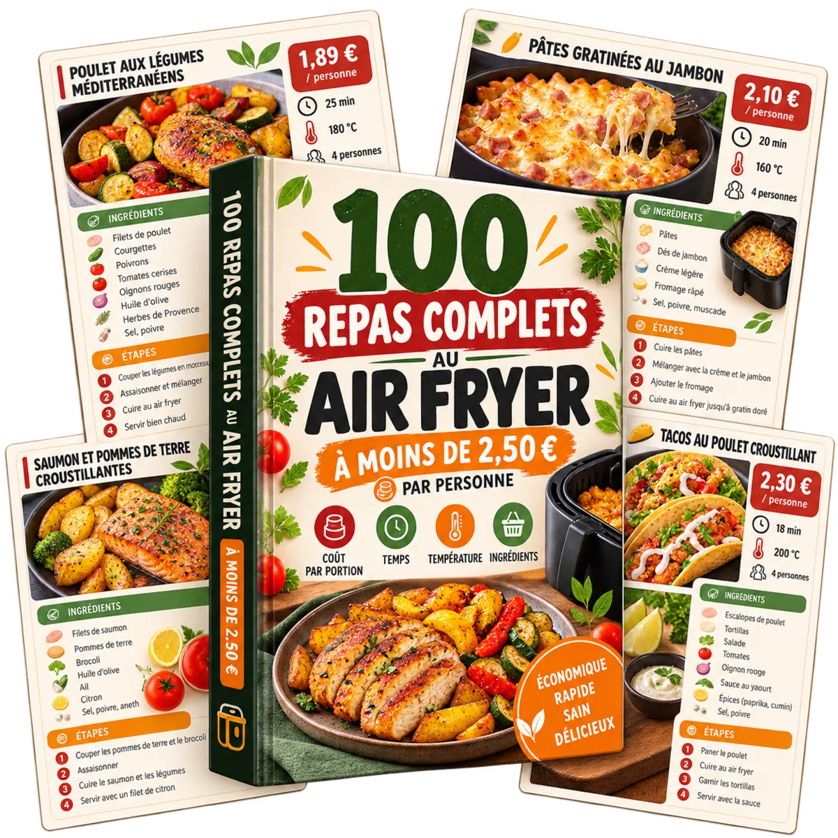 Couverture du guide 100 Repas Complets au Air Fryer
