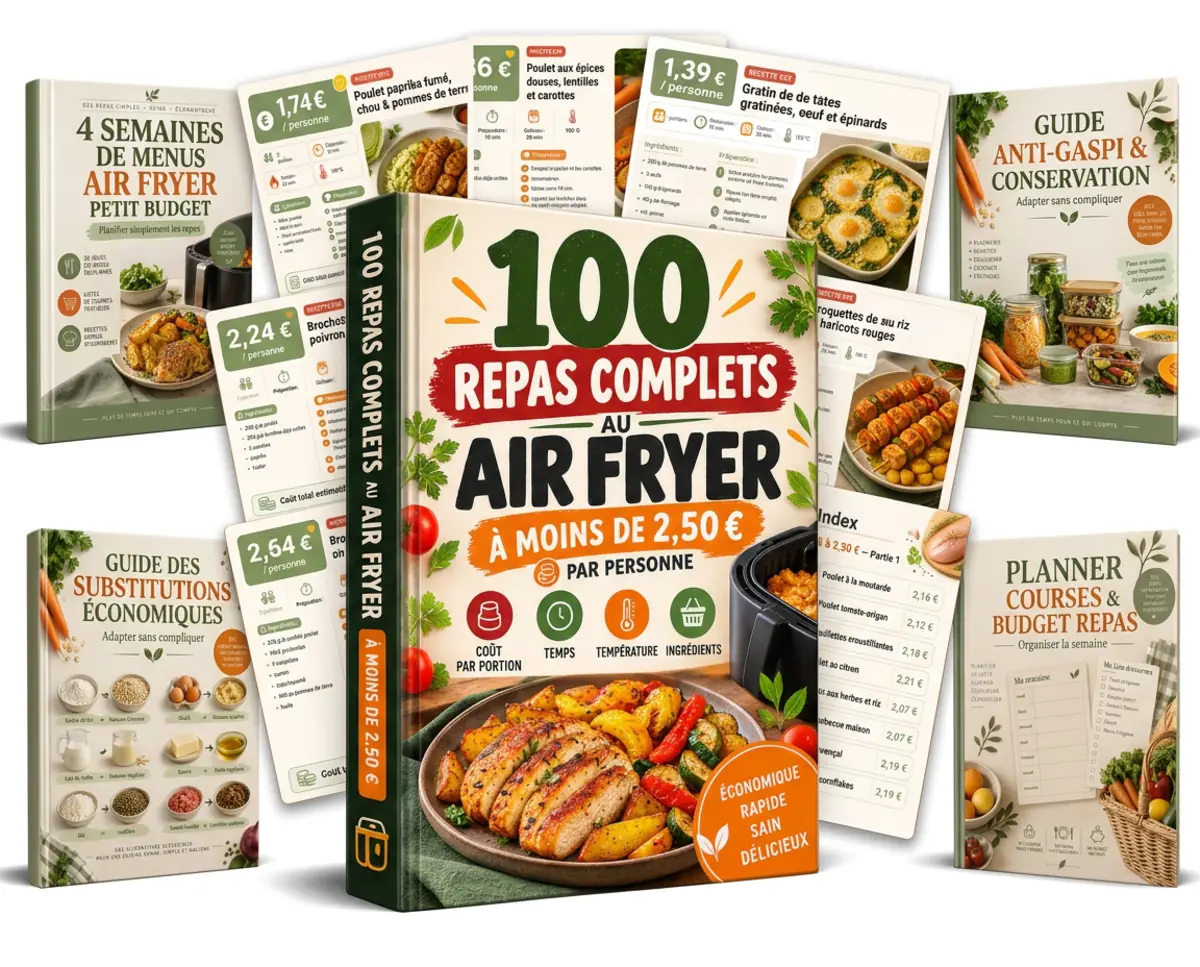 Formule Complète : guide 100 Repas Air Fryer, pages de recettes et les 4 bonus inclus
