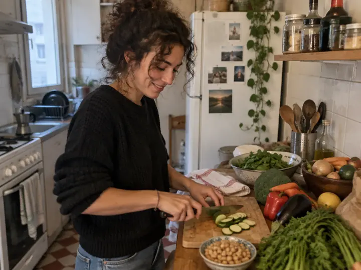 Personne préparant un repas végétarien